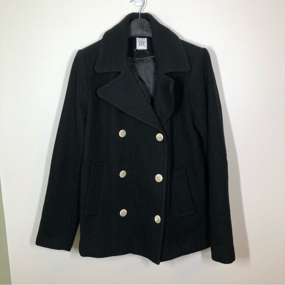 Gap Black Wool Classic Pea Coat Size Medium Tall - Picture 1 of 7